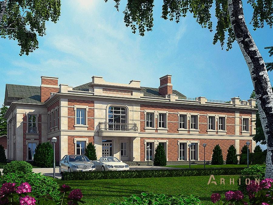 3. Проект двухэтажного дома в замковом стиле с многоскатной кровлей, av-2500, площадью - 2500 кв c цокольным этажом